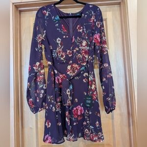 Always Yours Purple Floral Print Long Sleeve Skater Dress